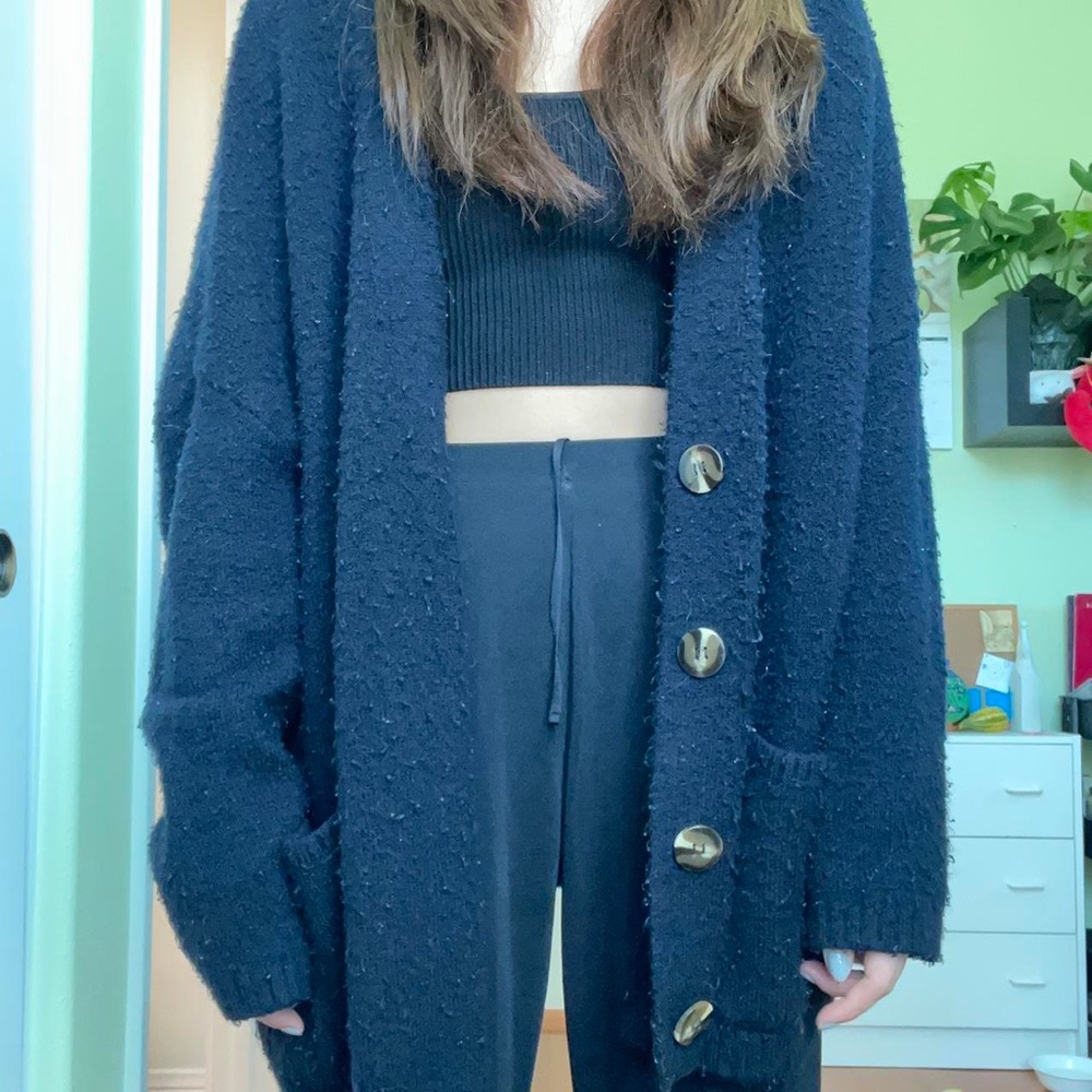 ZARA knit dark navy cardigan